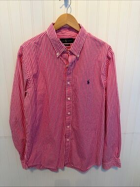 Ralph Lauren Pink and White Striped Button-Down Shirt - Men